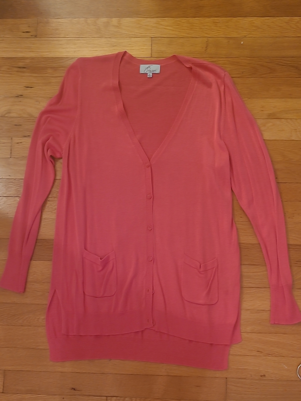 Joan Vass Coral V-Neck Button-Front Cardigan
